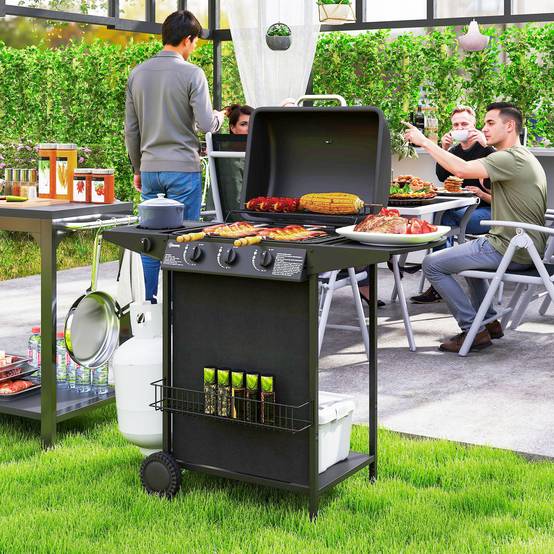 Barbecue à gaz avec 4 brûleurs indépendants et couvercle avec thermomètre, 108 x 54 x 97 cm, noir - Image 3