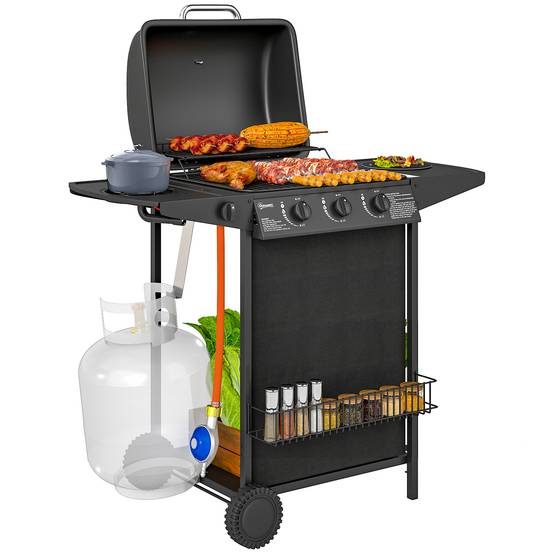 Barbecue à gaz avec 4 brûleurs indépendants et couvercle avec thermomètre, 108 x 54 x 97 cm, noir - Image 1