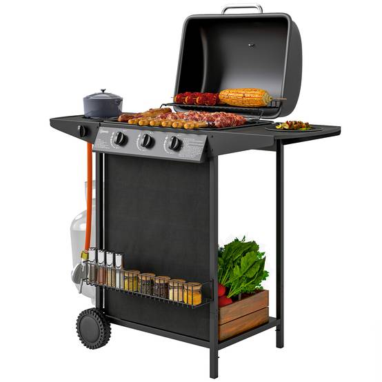 Barbecue à gaz avec 4 brûleurs indépendants et couvercle avec thermomètre, 108 x 54 x 97 cm, noir - Image 2