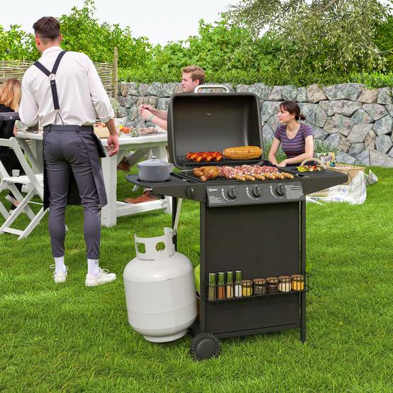 Barbecue à gaz avec 4 brûleurs indépendants et couvercle avec thermomètre, 108 x 54 x 97 cm, noir - Image 4