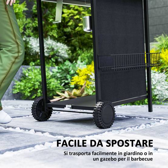 Barbecue à gaz avec 4 brûleurs indépendants et couvercle avec thermomètre, 108 x 54 x 97 cm, noir - Image 10