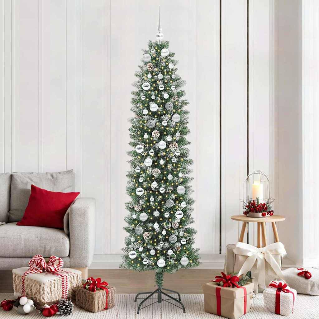 Vidaxl - Arbre de Noël artificiel slim Vert et blanc 210 cm vidaXL 3395310 - Image 1