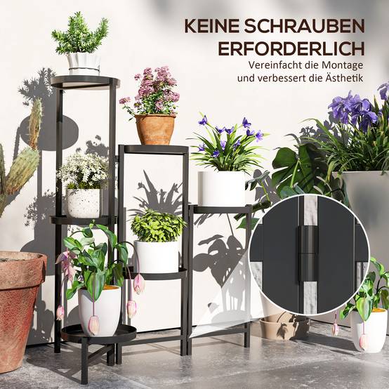Porte-plantes en métal à 6 niveaux intérieur et extérieur pliant noir 60x40x80cm - ComfortXL Outdoor Living - Image 8