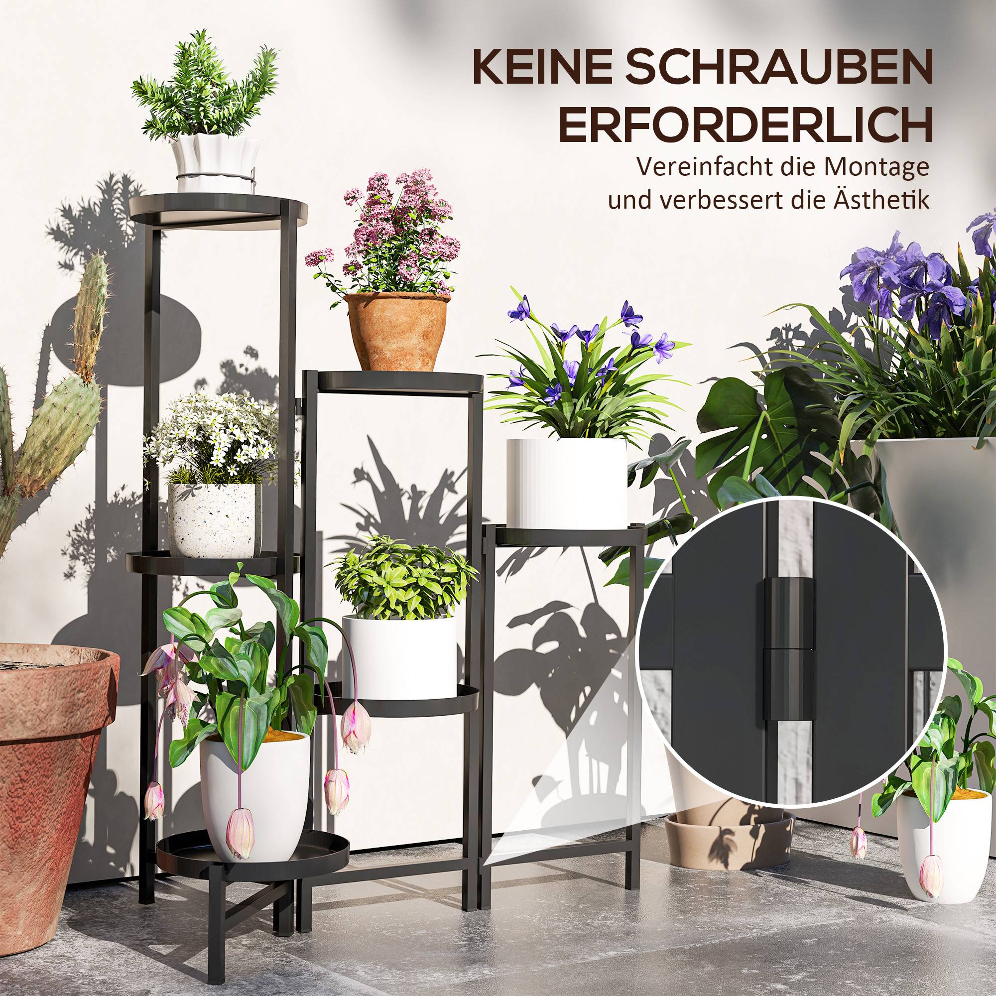 Porte-plantes en métal à 6 niveaux intérieur et extérieur pliant noir 60x40x80cm - ComfortXL Outdoor Living - Image 8