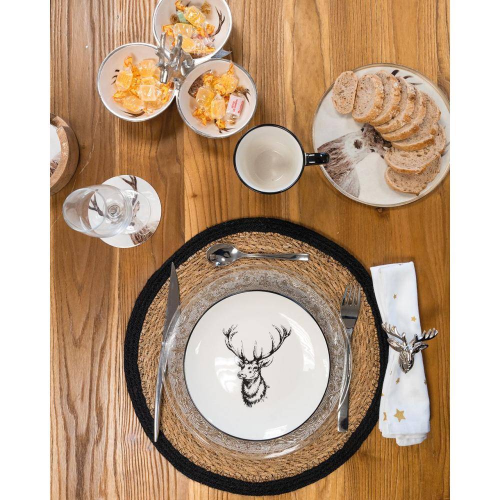 Aubry Gaspard - Vaisselle Cerf en porcelaine blanche et noire (lot de 6) Assiette Ø19 - Image 2