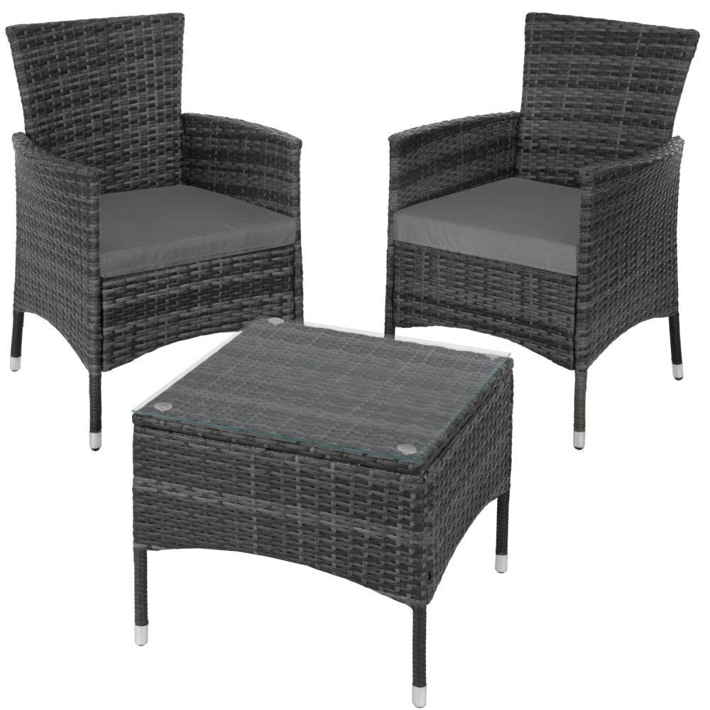 Helloshop26 - Salon de jardin rotin résine tressé synthétique 2 places avec 2 sets de housses gris - Image 2