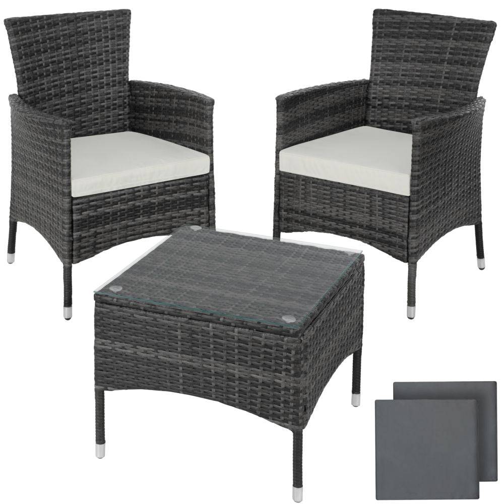 Helloshop26 - Salon de jardin rotin résine tressé synthétique 2 places avec 2 sets de housses gris - Image 1