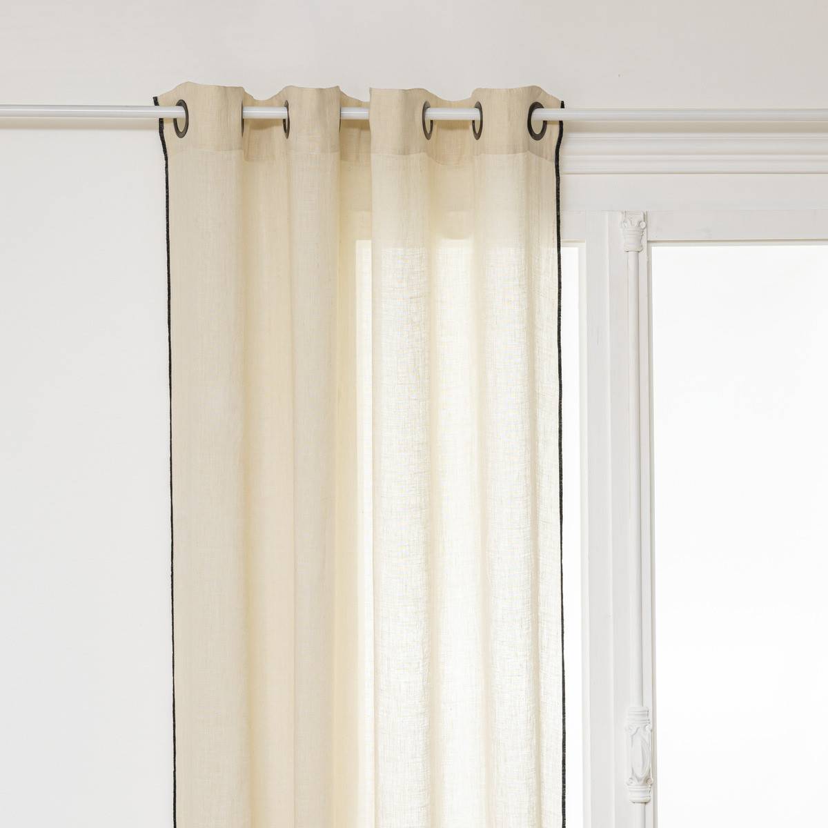 Atmosphera - Lot de 2 Rideaux à œillets en Lin Beige avec surpiqûre noire 130 x 260 cm - Image 2