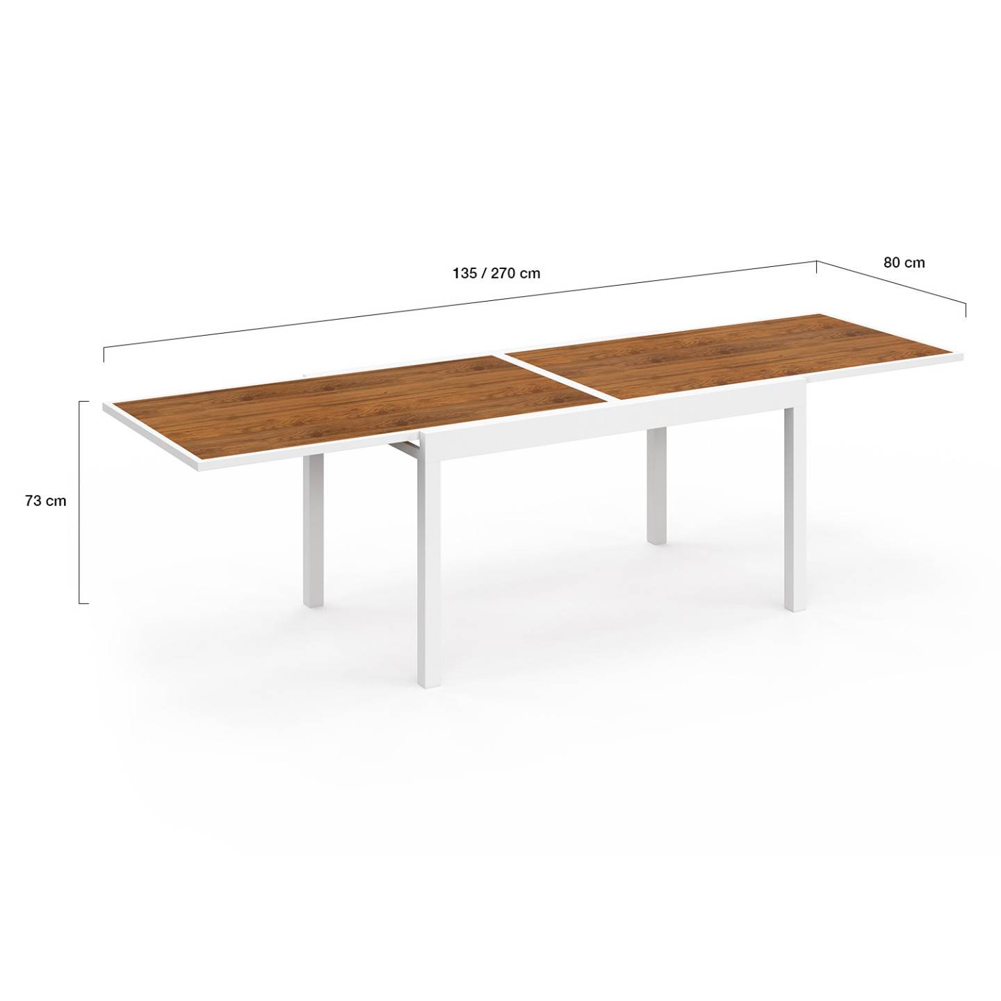 Salon de jardin NOUMEA table extensible 135/270 CM plateau verre trempé effet bois et 12 chaises empilables blanc et bois - Image 6