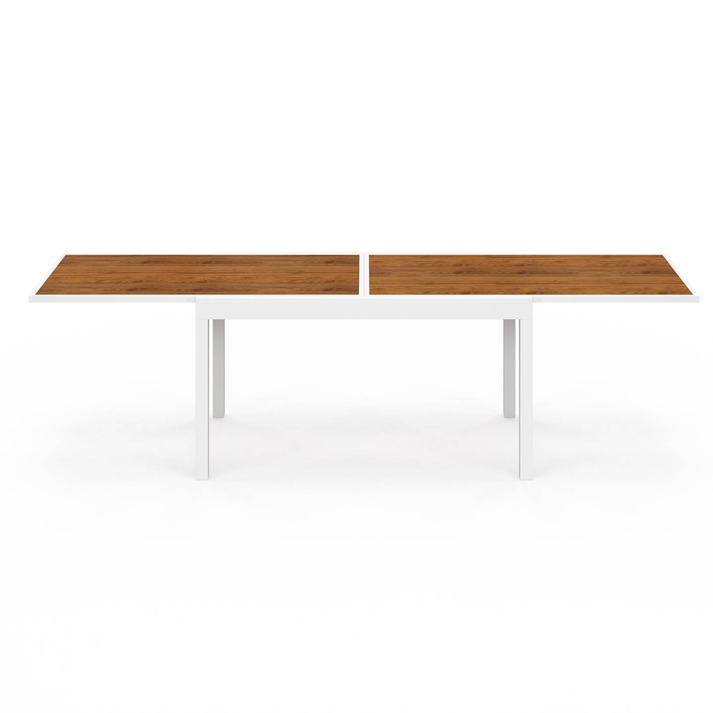 Salon de jardin NOUMEA table extensible 135/270 CM plateau verre trempé effet bois et 12 chaises empilables blanc et bois - Image 3