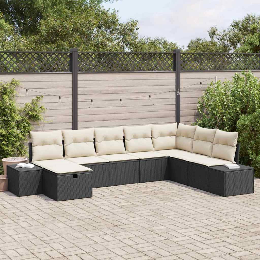 ComfortXL - Grand salon de jardin 8 places polyrotin noir avec rangement et pouf modulable pour terrasse – ComfortXL Outdoor Living - Image 1