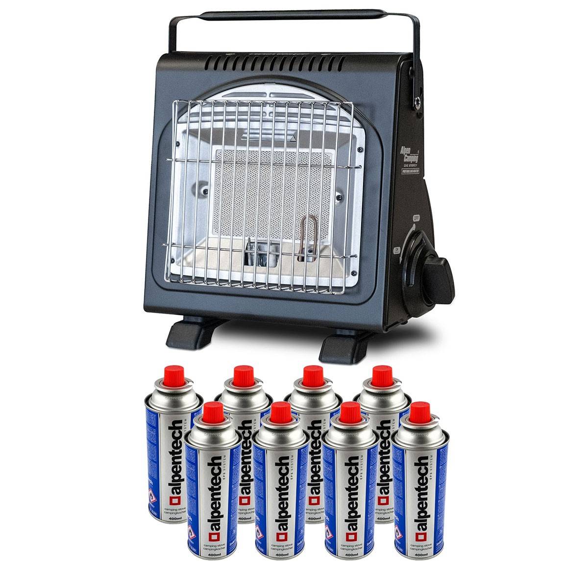 Chauffage à gaz portable 1700W Sécurité Thermocouple + 8 Cartouches gaz ALPEN Camping Basses températures - Image 1