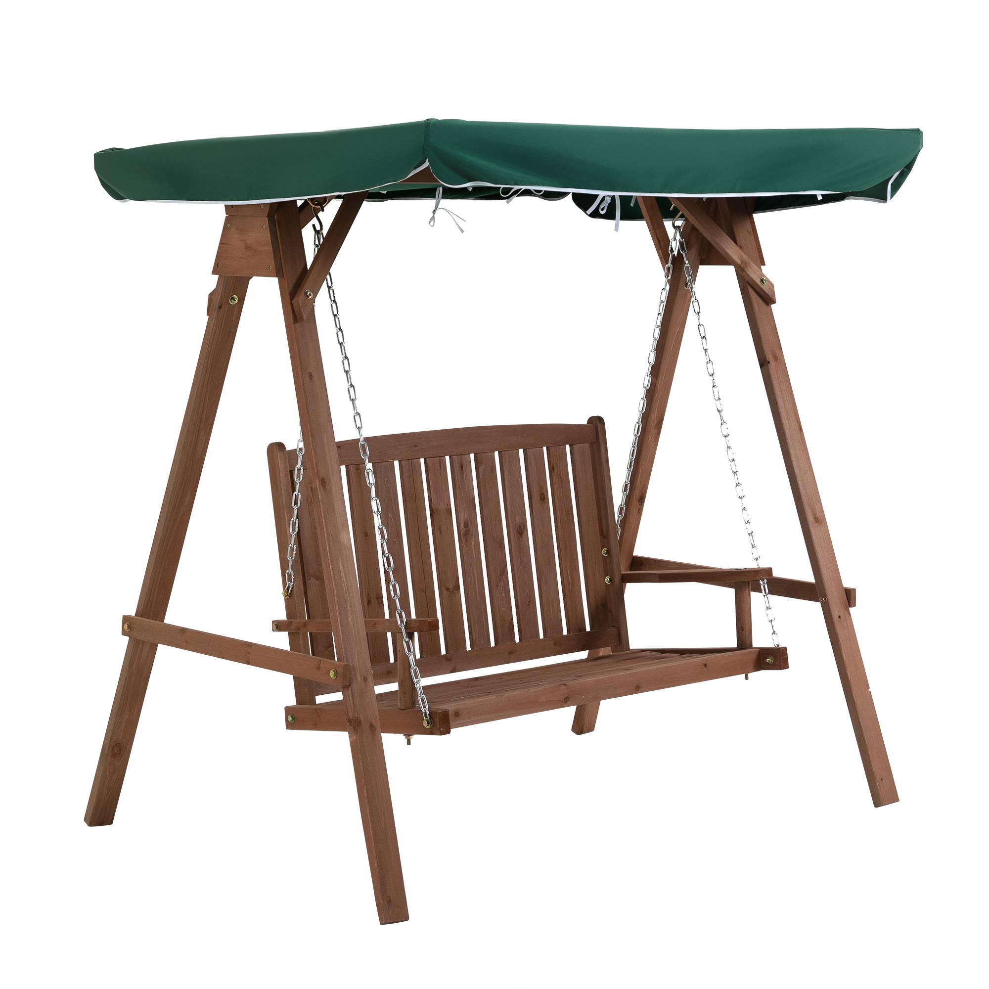Outsunny - Balancelle de jardin 2 places dim. 1,6L x 1,2l x 1,65H m charge max. reco. 227 Kg toit pare-soleil intégré bois de sapin polyester vert - Outsunny - Image 1