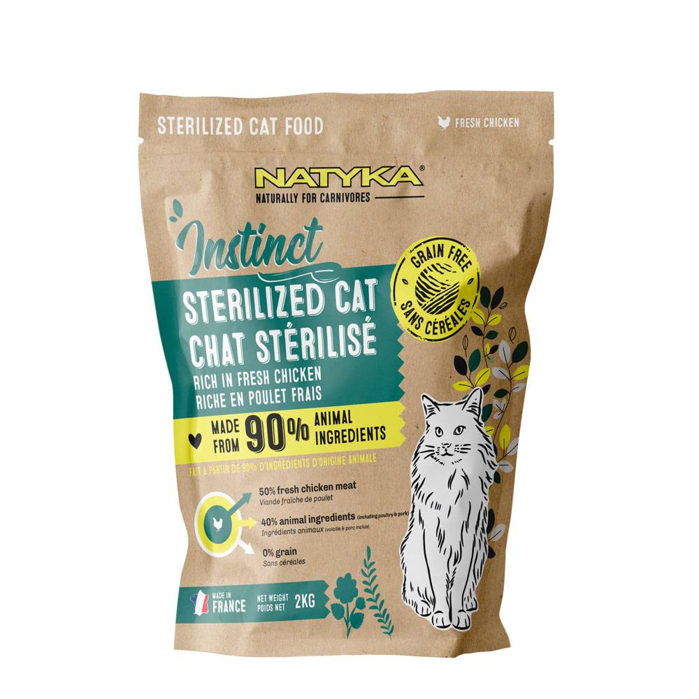 0 - Croquettes sans céréales au poulet Natyka Instinct Chat Stérilisé 2kg