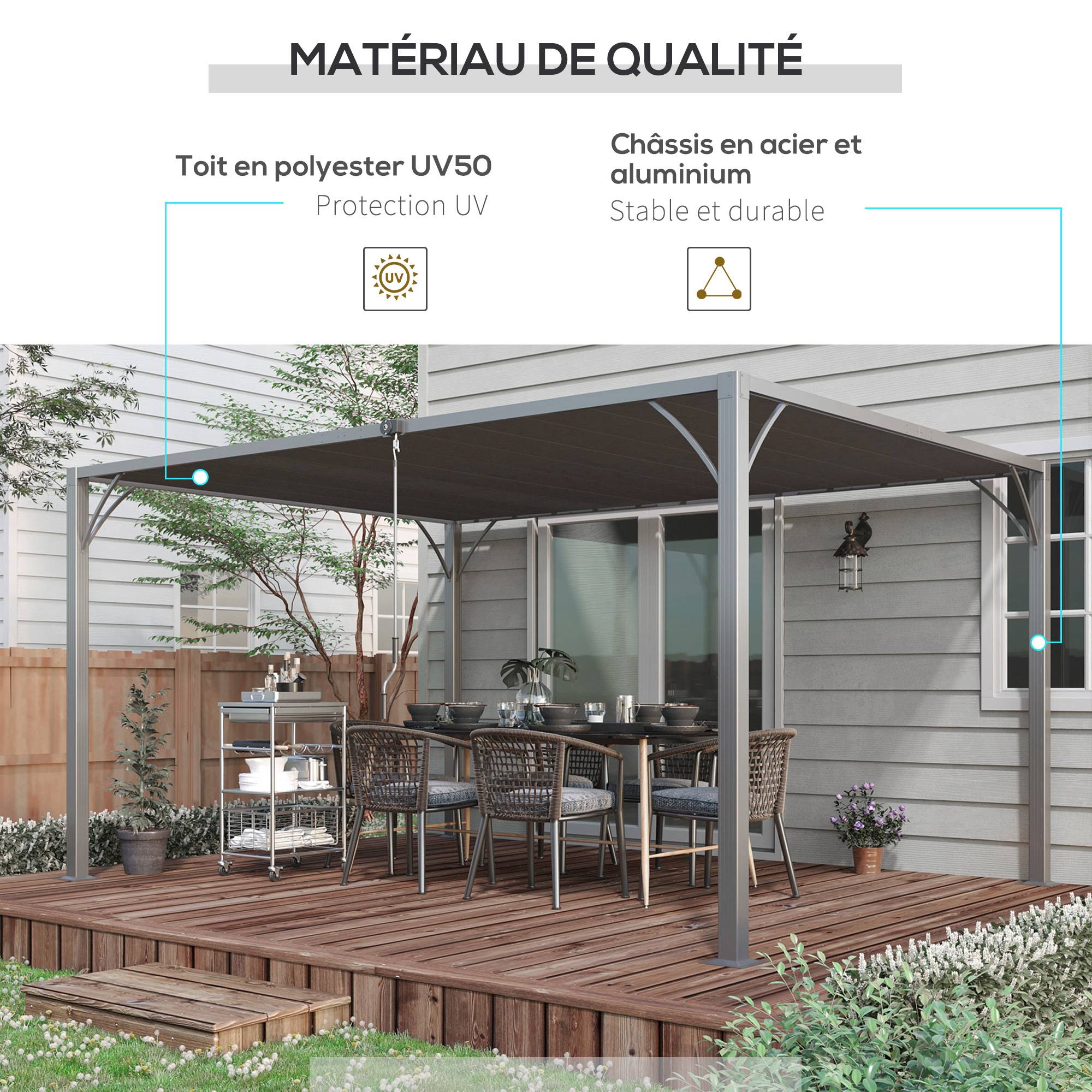 Outsunny - Pergola jardin extérieur 4x3m bioclimatique à lames orientables UV50+ structure aluminium gris - Outsunny - Image 5