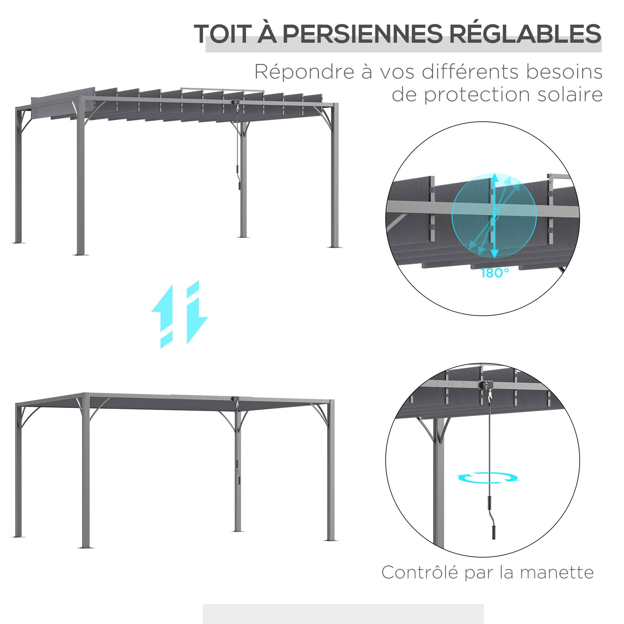 Outsunny - Pergola jardin extérieur 4x3m bioclimatique à lames orientables UV50+ structure aluminium gris - Outsunny - Image 4