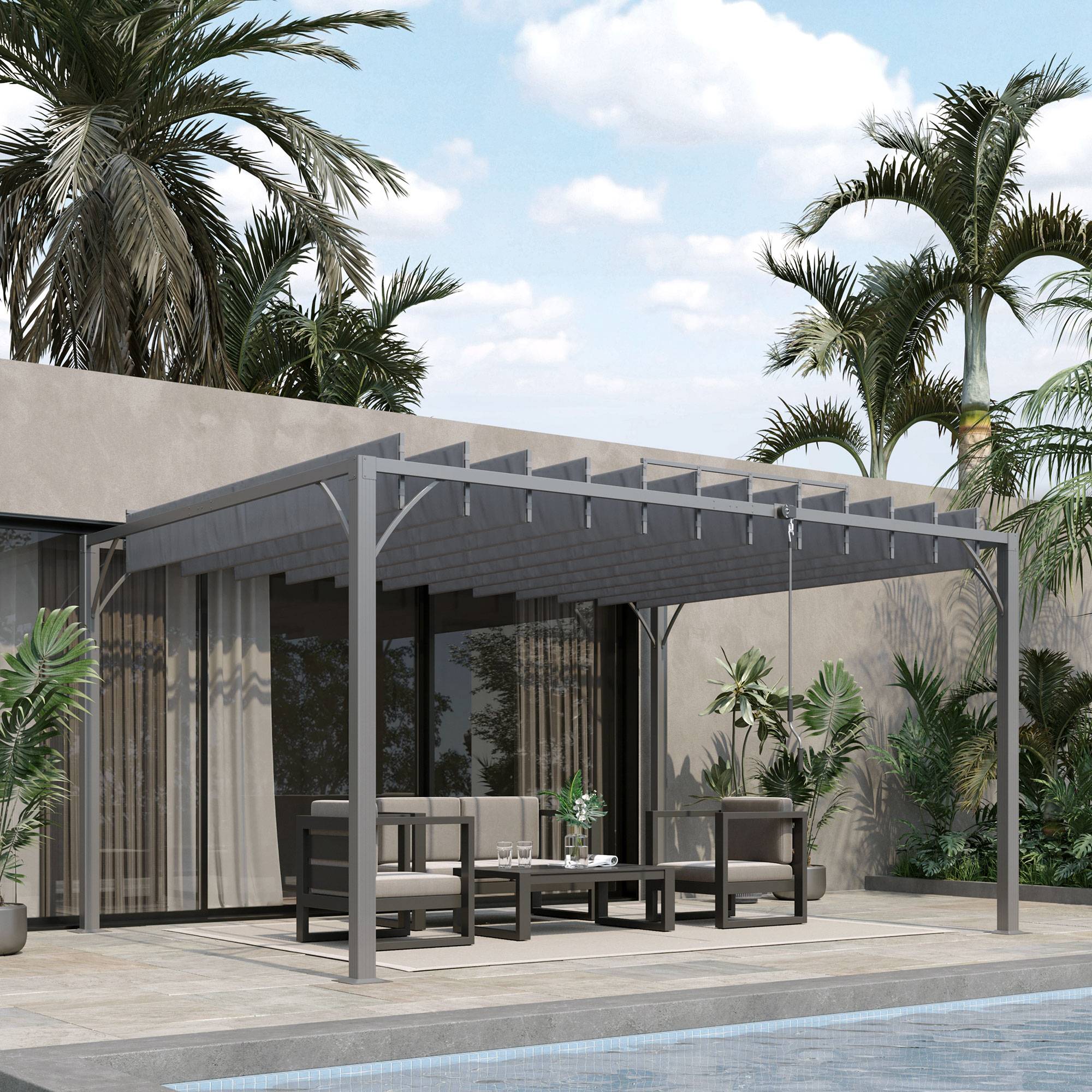 Outsunny - Pergola jardin extérieur 4x3m bioclimatique à lames orientables UV50+ structure aluminium gris - Outsunny - Image 2