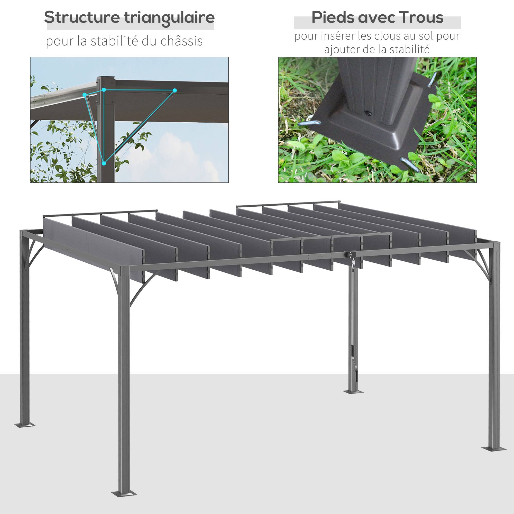 Outsunny - Pergola jardin extérieur 4x3m bioclimatique à lames orientables UV50+ structure aluminium gris - Outsunny - Image 6