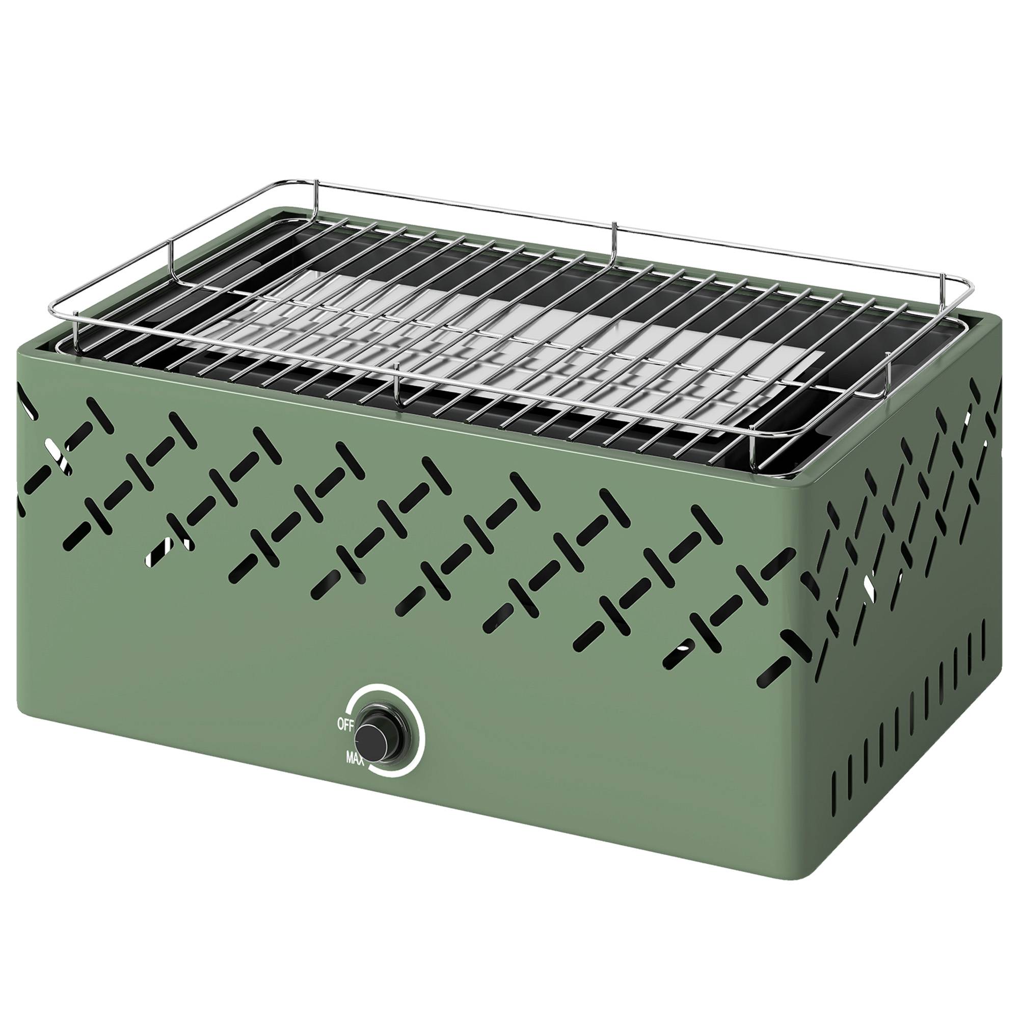Sans Marque - Barbecue au charbon de bois 45,5 x 29 x 21 cm avec ventilateur intégré, température réglable et bac à charbon, vert clair - Image 2