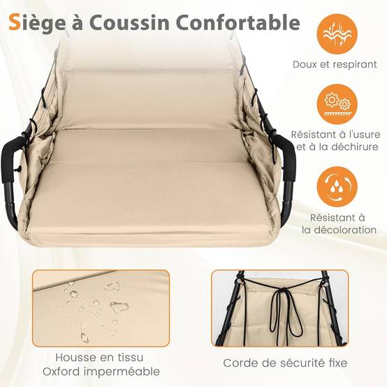 COSTWAY Fauteuil Suspendu avec Support en Acier, Balançoire Suspendue avec Siège Rembourré Extra Large, Chaise Hamac Charge 120 KG (Beige) - Image 4