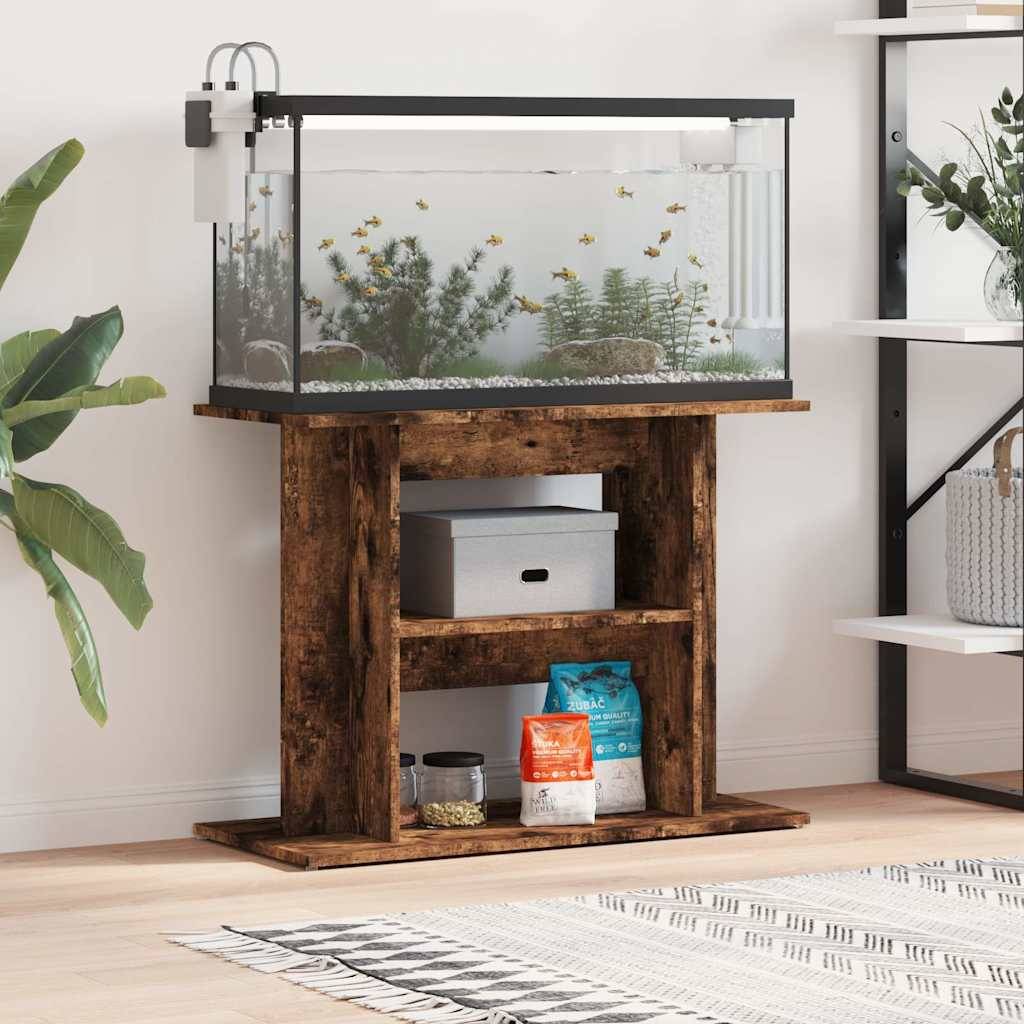 Meuble Aquarium Bois d'Ingénierie Support Rangement 80x35x60cm Chêne Fumé - ComfortXL Outdoor Living - Image 1