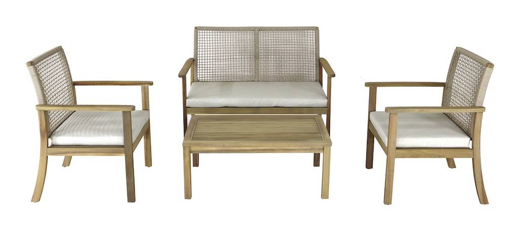 Proloisirs - Salon bas - SEVILLE - Acacia FSC 100% - 4 pièces - 2 fauteuils + canapé + table basse PROLOISIRS