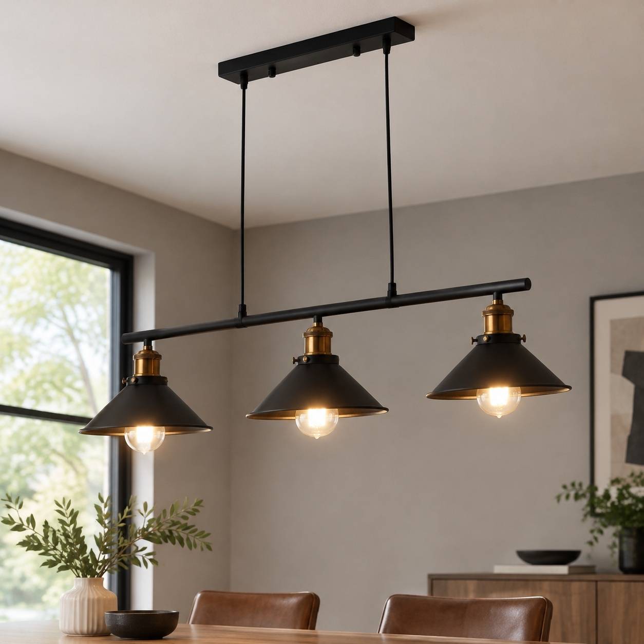 Suspension Industrielle Vintage 3 Lumieres Hauteur Reglable E27 - Image 5
