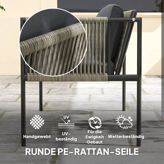 ComfortXL - Salon de jardin 4 places résine tressée acier terrasse balcon coussins déhoussables gris - ComfortXL Outdoor Living - Image 5