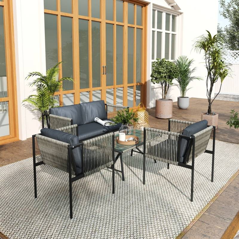 ComfortXL - Salon de jardin 4 places résine tressée acier terrasse balcon coussins déhoussables gris - ComfortXL Outdoor Living - Image 1