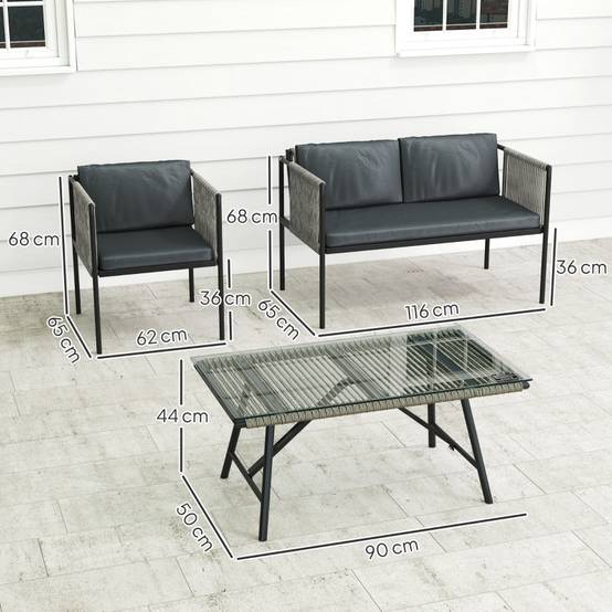 ComfortXL - Salon de jardin 4 places résine tressée acier terrasse balcon coussins déhoussables gris - ComfortXL Outdoor Living - Image 3