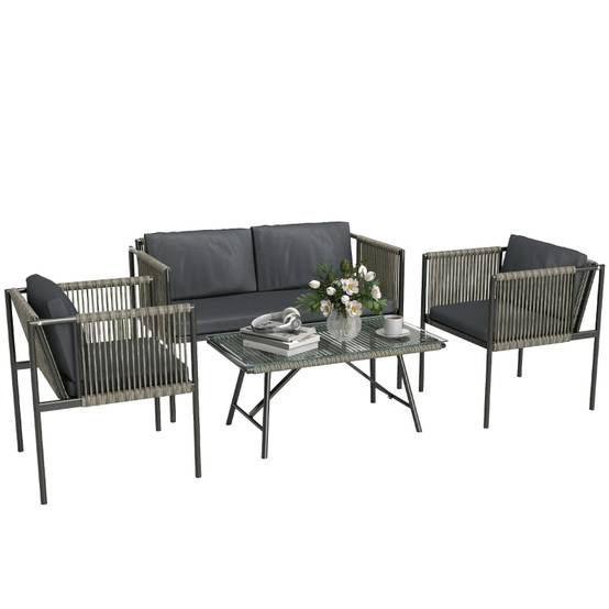 ComfortXL - Salon de jardin 4 places résine tressée acier terrasse balcon coussins déhoussables gris - ComfortXL Outdoor Living - Image 2