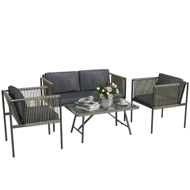 ComfortXL - Salon de jardin 4 places résine tressée acier terrasse balcon coussins déhoussables gris - ComfortXL Outdoor Living - Image 2