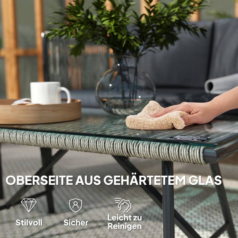 ComfortXL - Salon de jardin 4 places résine tressée acier terrasse balcon coussins déhoussables gris - ComfortXL Outdoor Living - Image 7