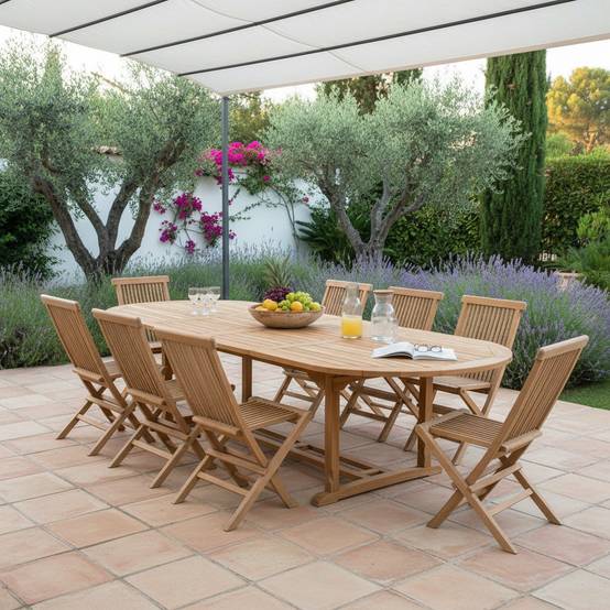Teck'Attitude - Table extensible ovale teck massif 12 places Florence - TECK'Attitude - Image 6
