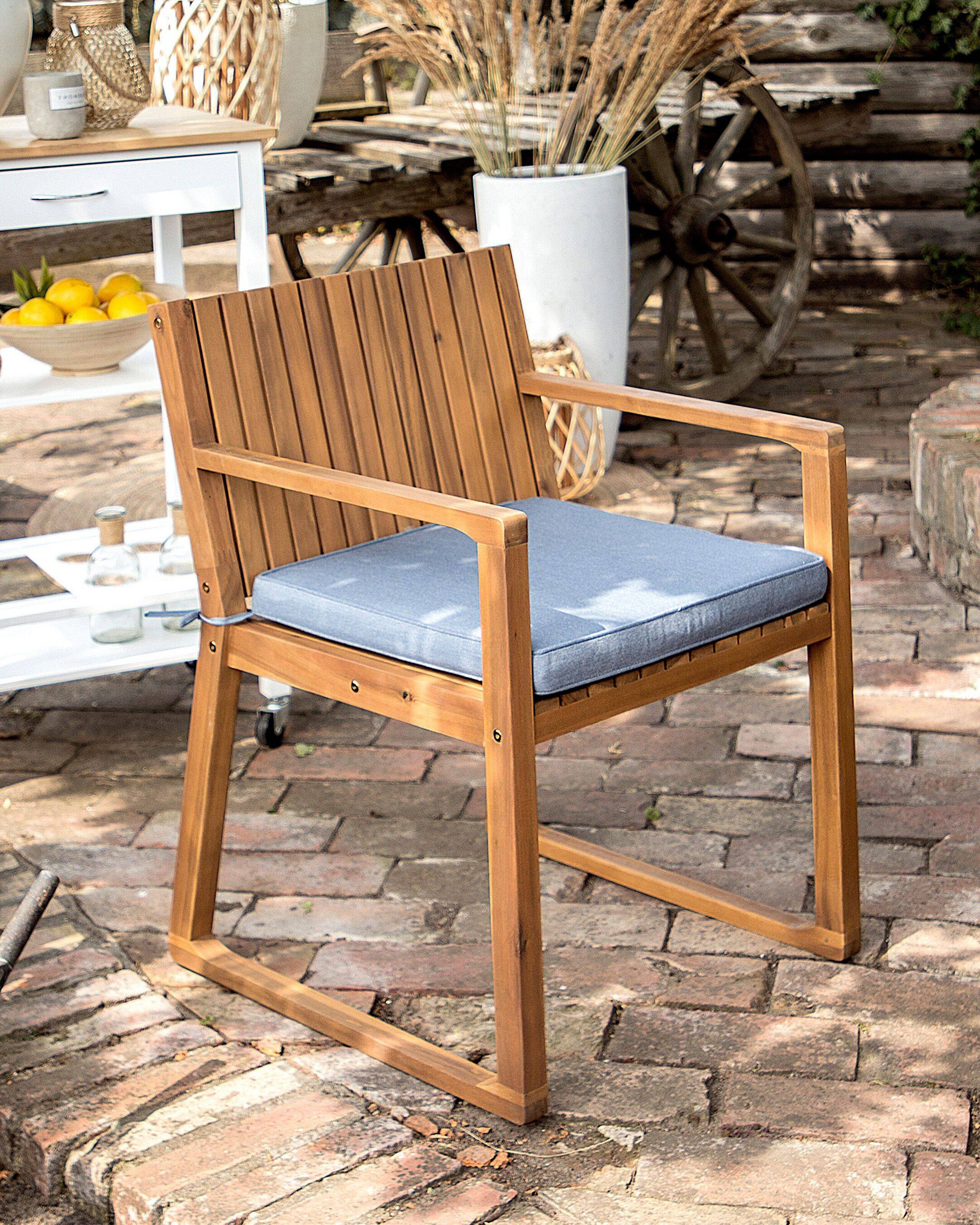 Beliani - Chaise de Jardin ou Terrasse en Bois d'Acacia Résistant avec Coussin Bleu Matières Durables Confort d'Assise Optimal et Design Moderne Beliani - Image 2