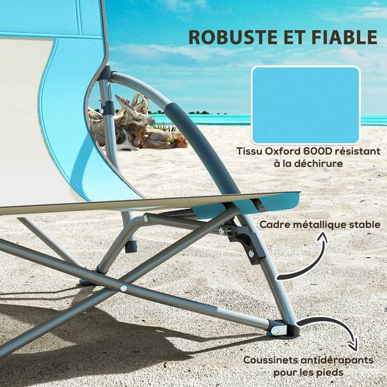 Lot de 2 chaises de plage pliantes métal et polyester bleu 58 x 55 x 62 cm - PANGIVO - Image 9