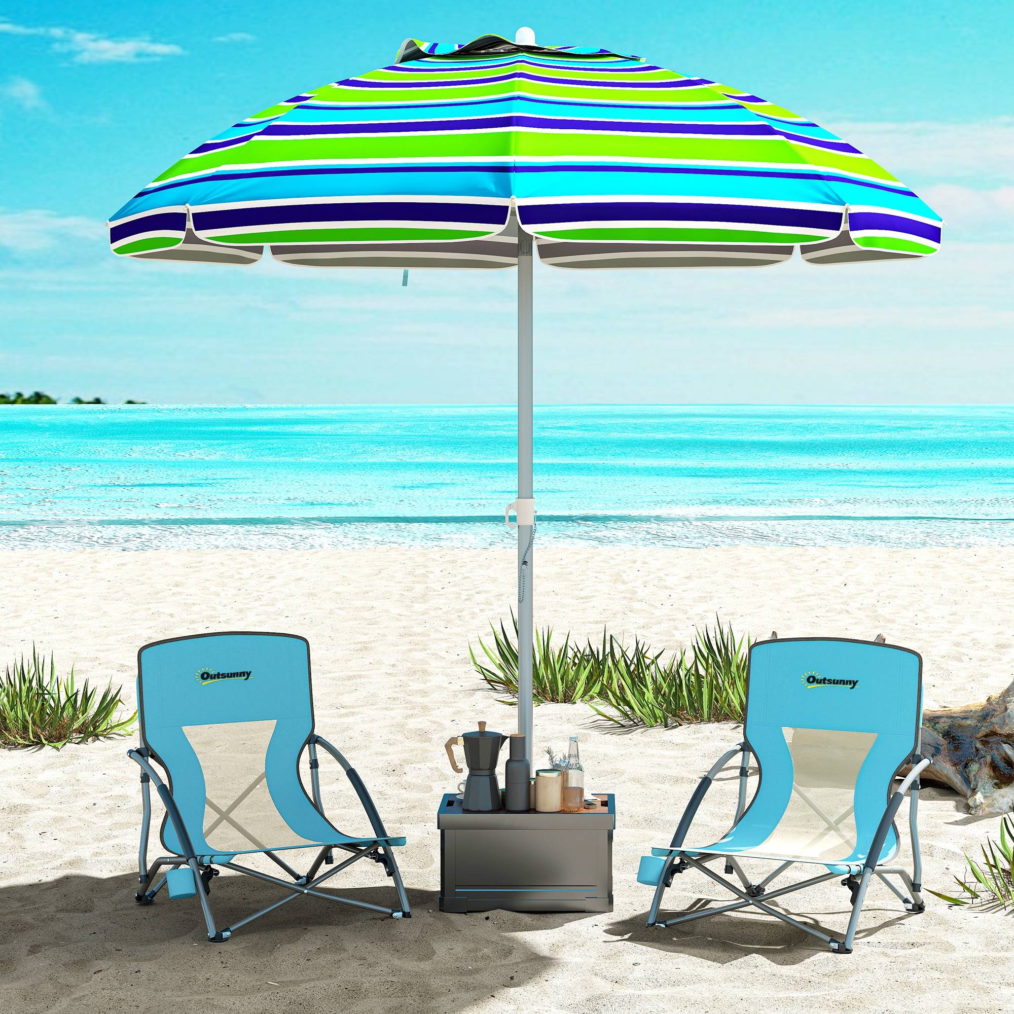Lot de 2 chaises de plage pliantes métal et polyester bleu 58 x 55 x 62 cm - PANGIVO - Image 4