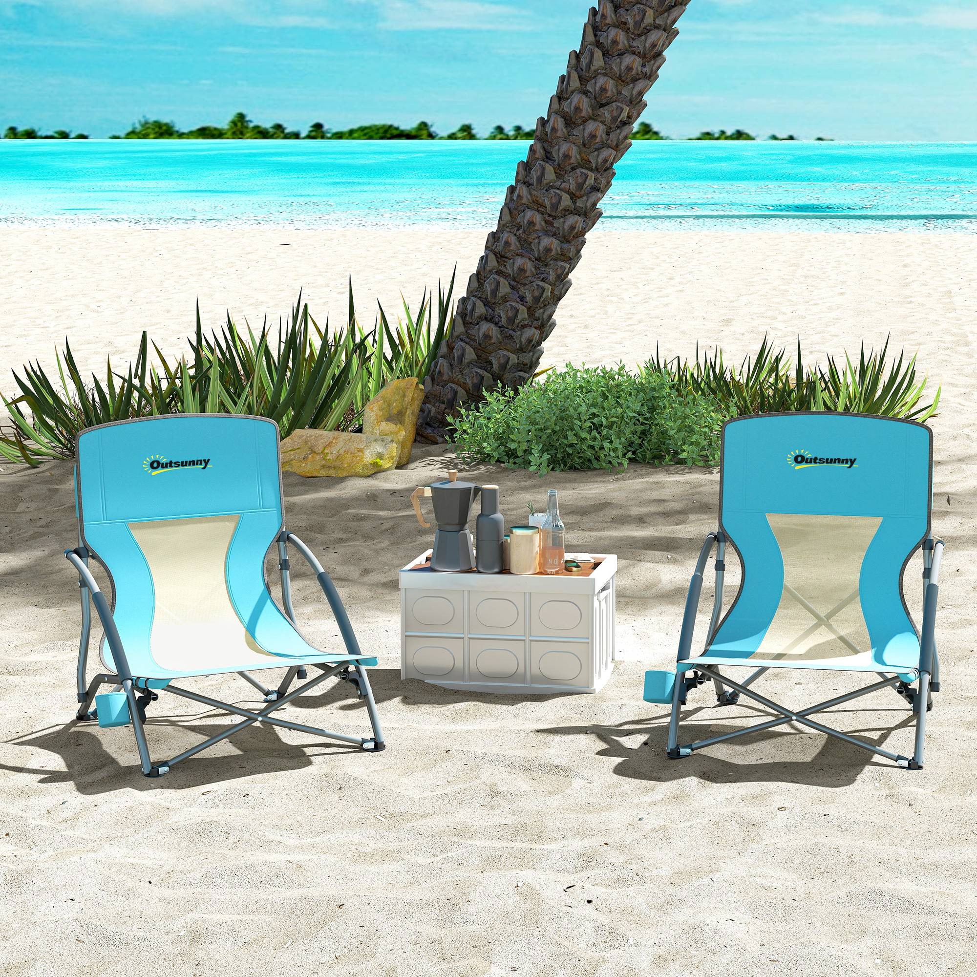 Lot de 2 chaises de plage pliantes métal et polyester bleu 58 x 55 x 62 cm - PANGIVO - Image 3
