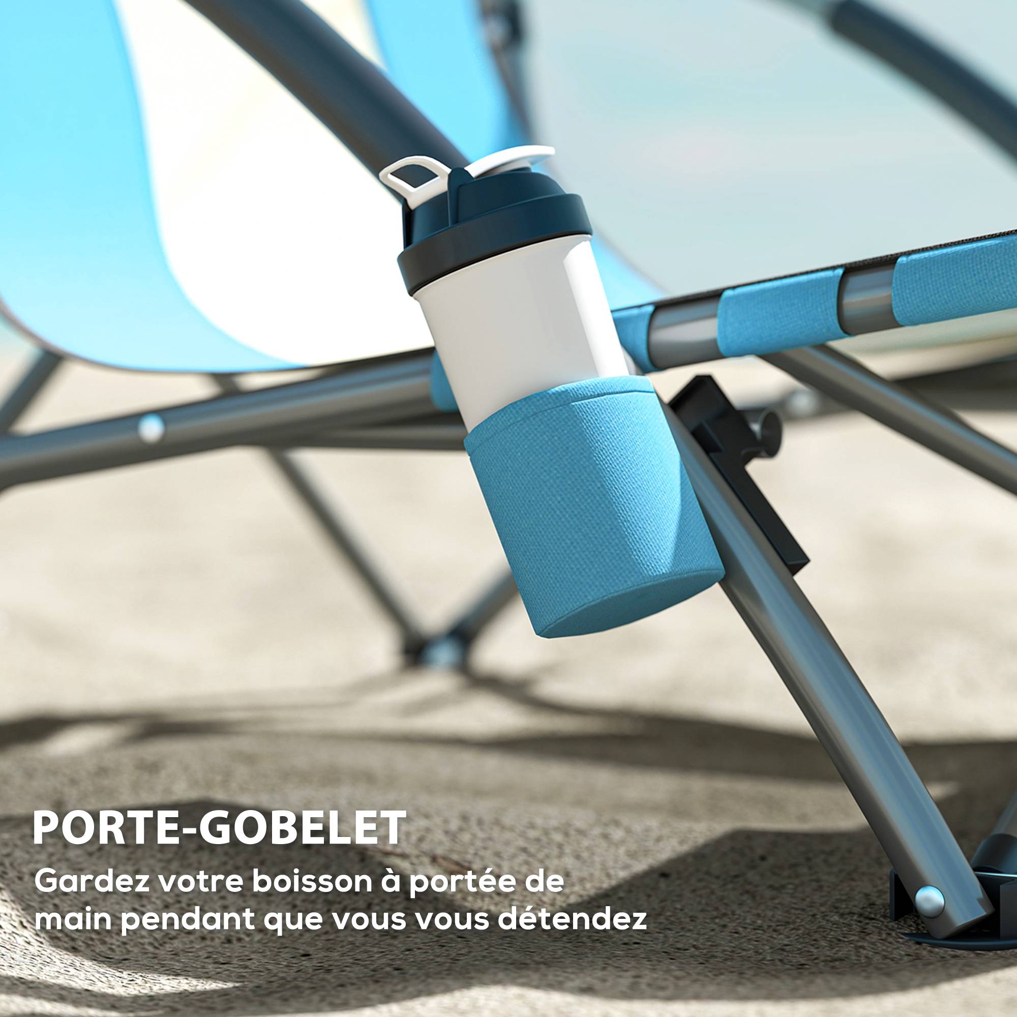Lot de 2 chaises de plage pliantes métal et polyester bleu 58 x 55 x 62 cm - PANGIVO - Image 8