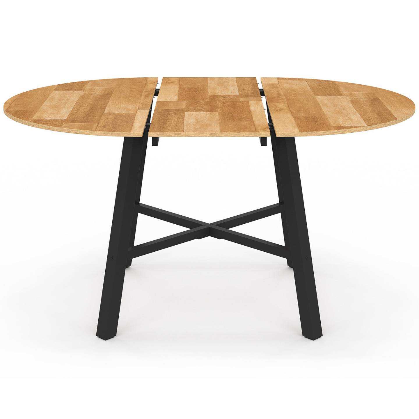Table à manger extensible ronde MADELEINE 4-6 personnes bois et métal noir 110 - 150 cm - Image 3