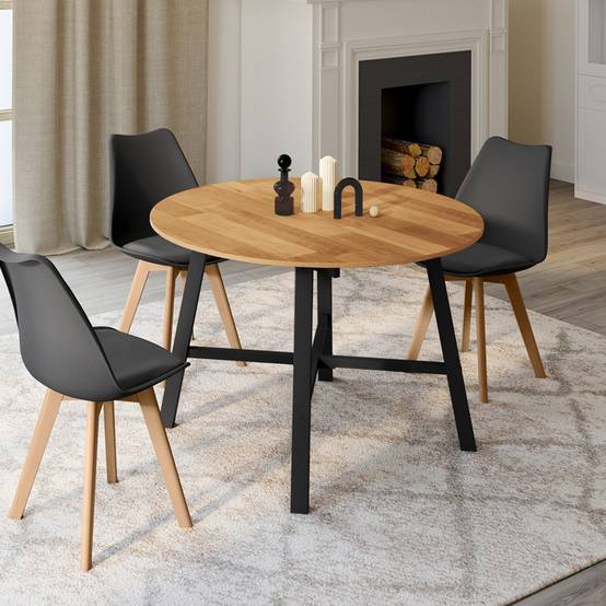 Table à manger extensible ronde MADELEINE 4-6 personnes bois et métal noir 110 - 150 cm - Image 4
