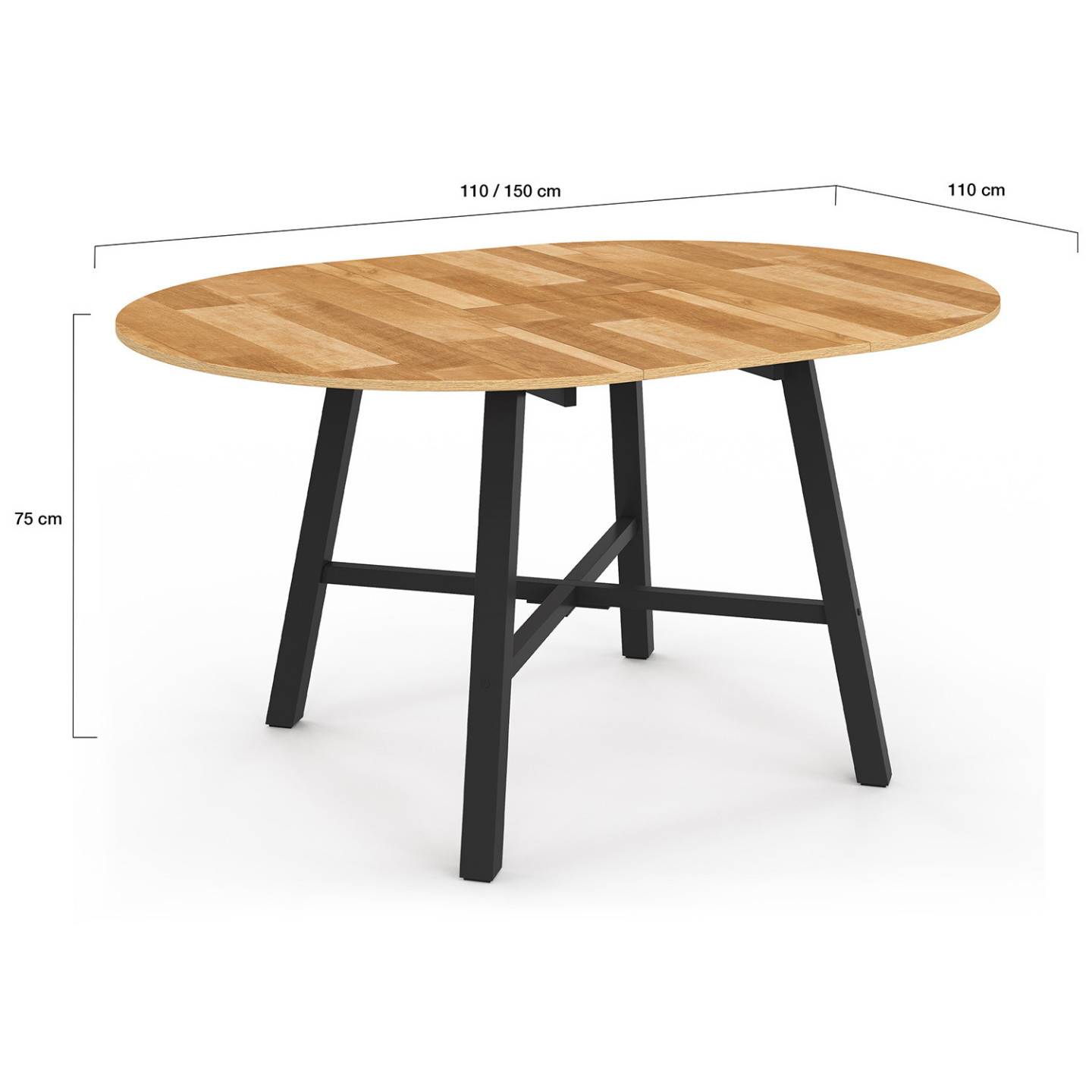 Table à manger extensible ronde MADELEINE 4-6 personnes bois et métal noir 110 - 150 cm - Image 5