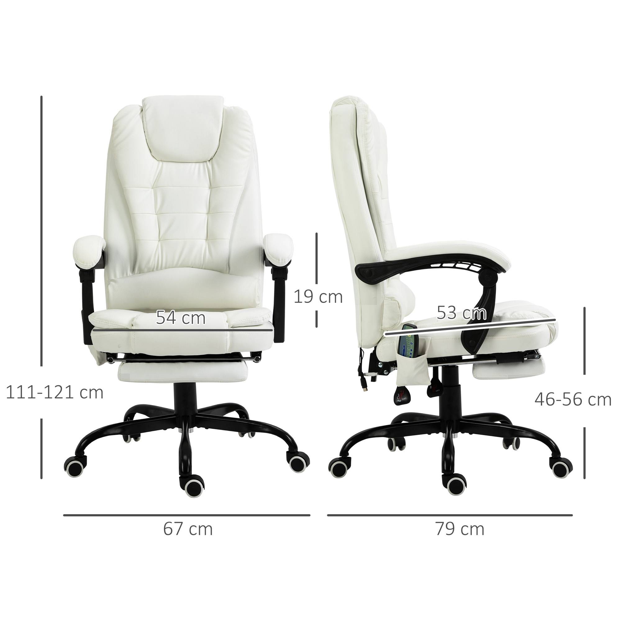 Sans Marque - Fauteuil bureau massant, ergonomique, hauteur régl., dossier inclin., télécommande filaire, repose-pieds rétractable, pivot 360°, blanc. - Image 5