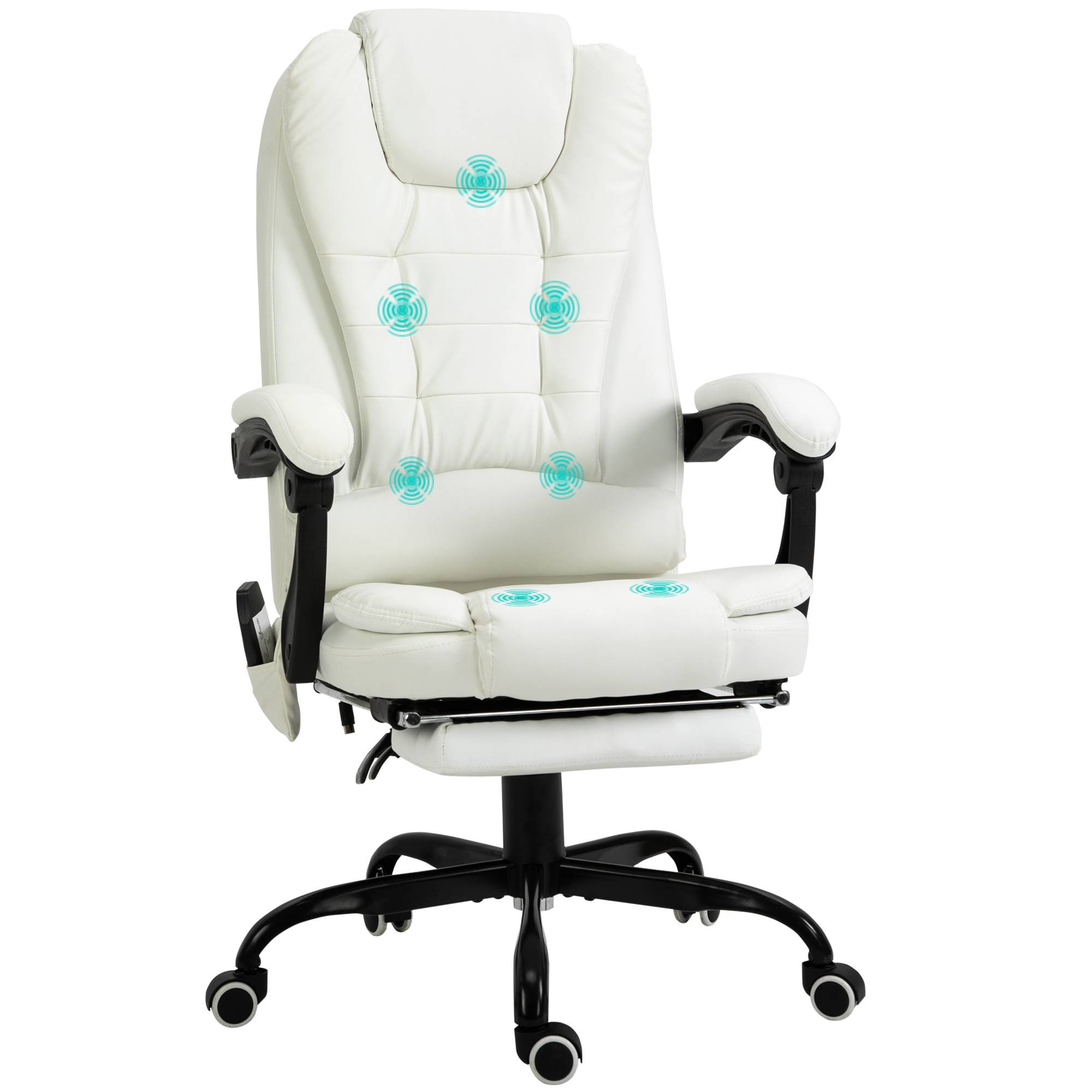 Sans Marque - Fauteuil bureau massant, ergonomique, hauteur régl., dossier inclin., télécommande filaire, repose-pieds rétractable, pivot 360°, blanc. - Image 1