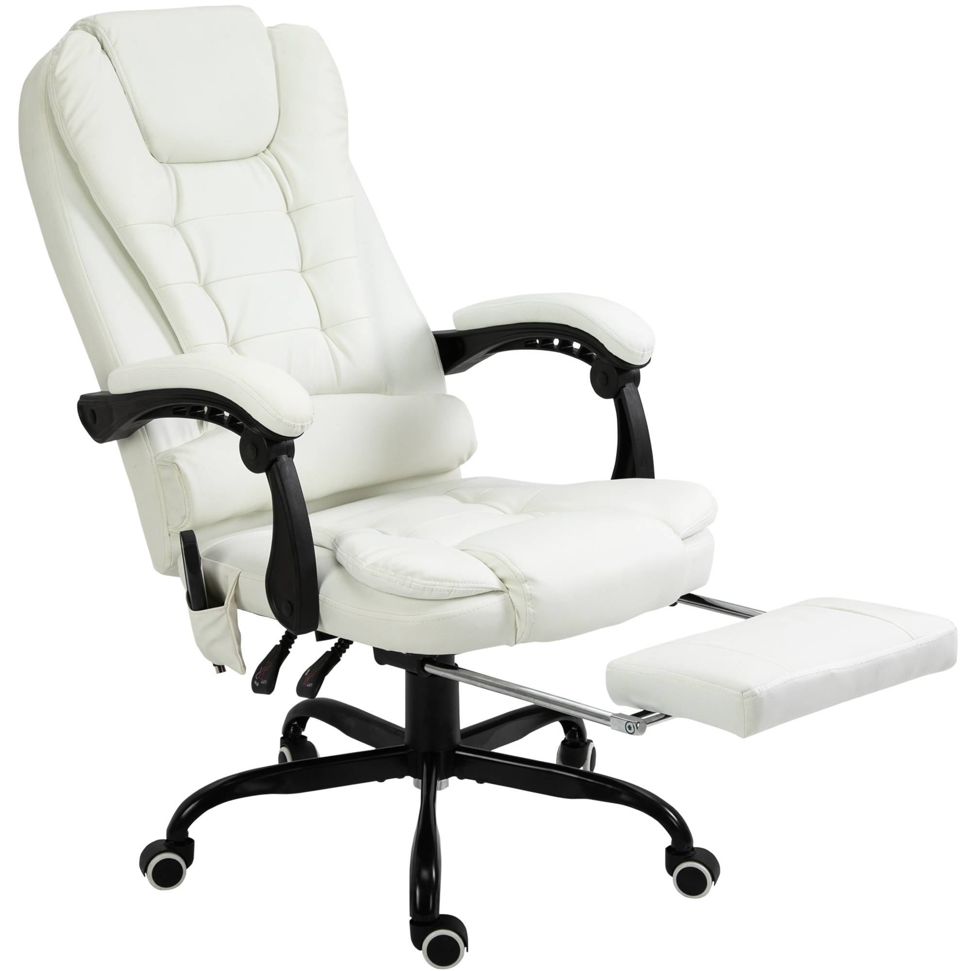 Sans Marque - Fauteuil bureau massant, ergonomique, hauteur régl., dossier inclin., télécommande filaire, repose-pieds rétractable, pivot 360°, blanc. - Image 2