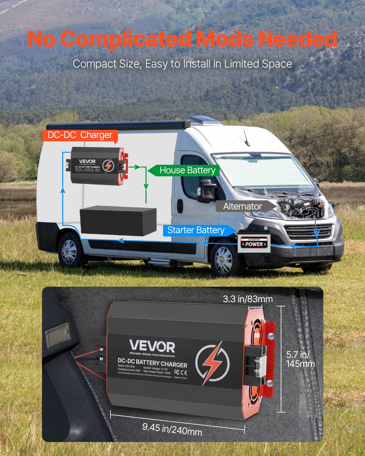 VEVOR Chargeur batterie CC-CC 12 V 60 A, 750 W, plomb, lithium, AGM. - Image 6