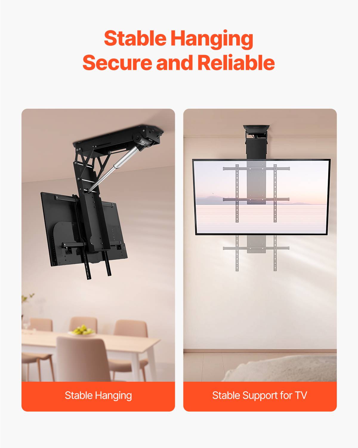 VEVOR Support TV plafond motorisé 32-70'', réglable électriquement, charge 50kg, VESA 600x600mm. - Image 4