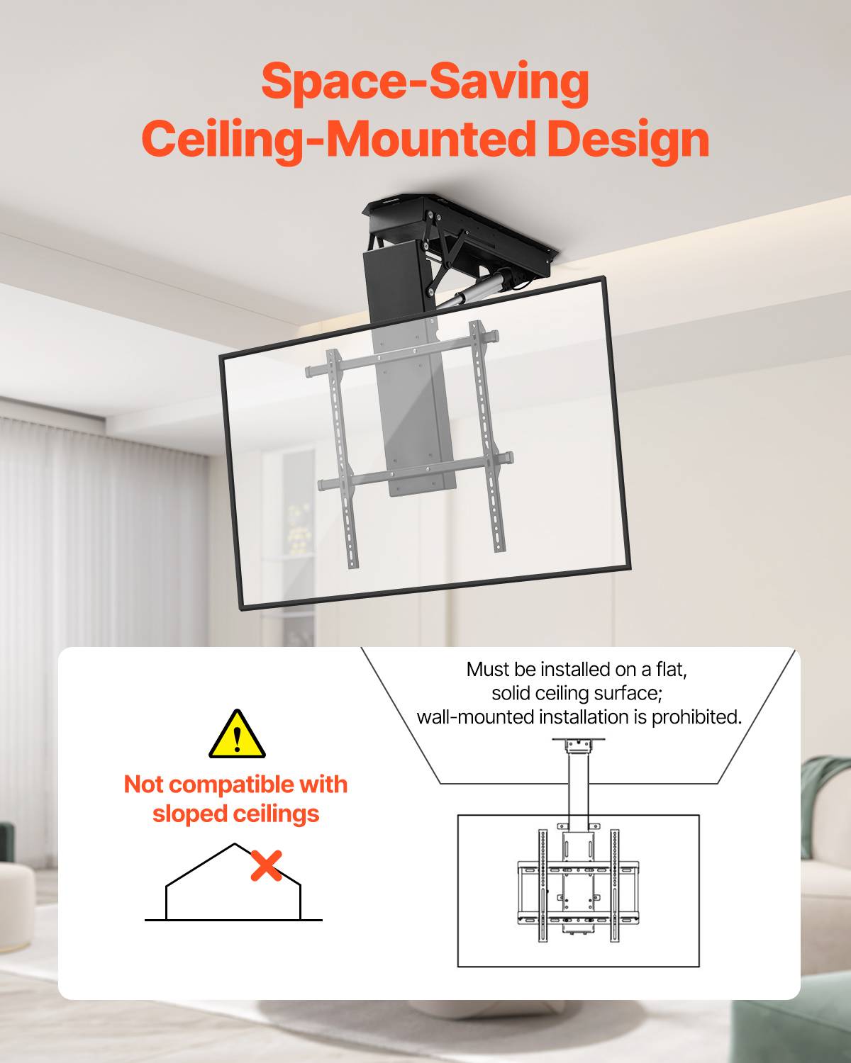 VEVOR Support TV plafond motorisé 32-70'', réglable électriquement, charge 50kg, VESA 600x600mm. - Image 6