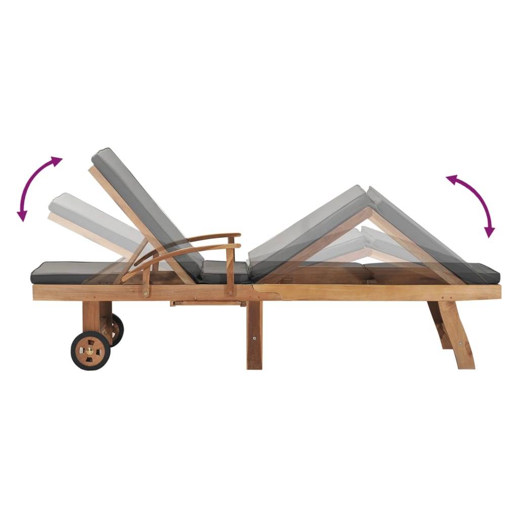 Helloshop26 - Transat chaise longue bain de soleil lit de jardin terrasse meuble d'extérieur avec coussin bois de teck solide gris foncé - Image 6
