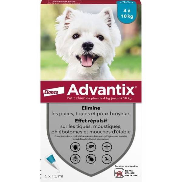 Advantix - ADVANTIX Chien Solution Antiparasitaire Petite Race 4 a 10kg 4 pipettes - Image 1